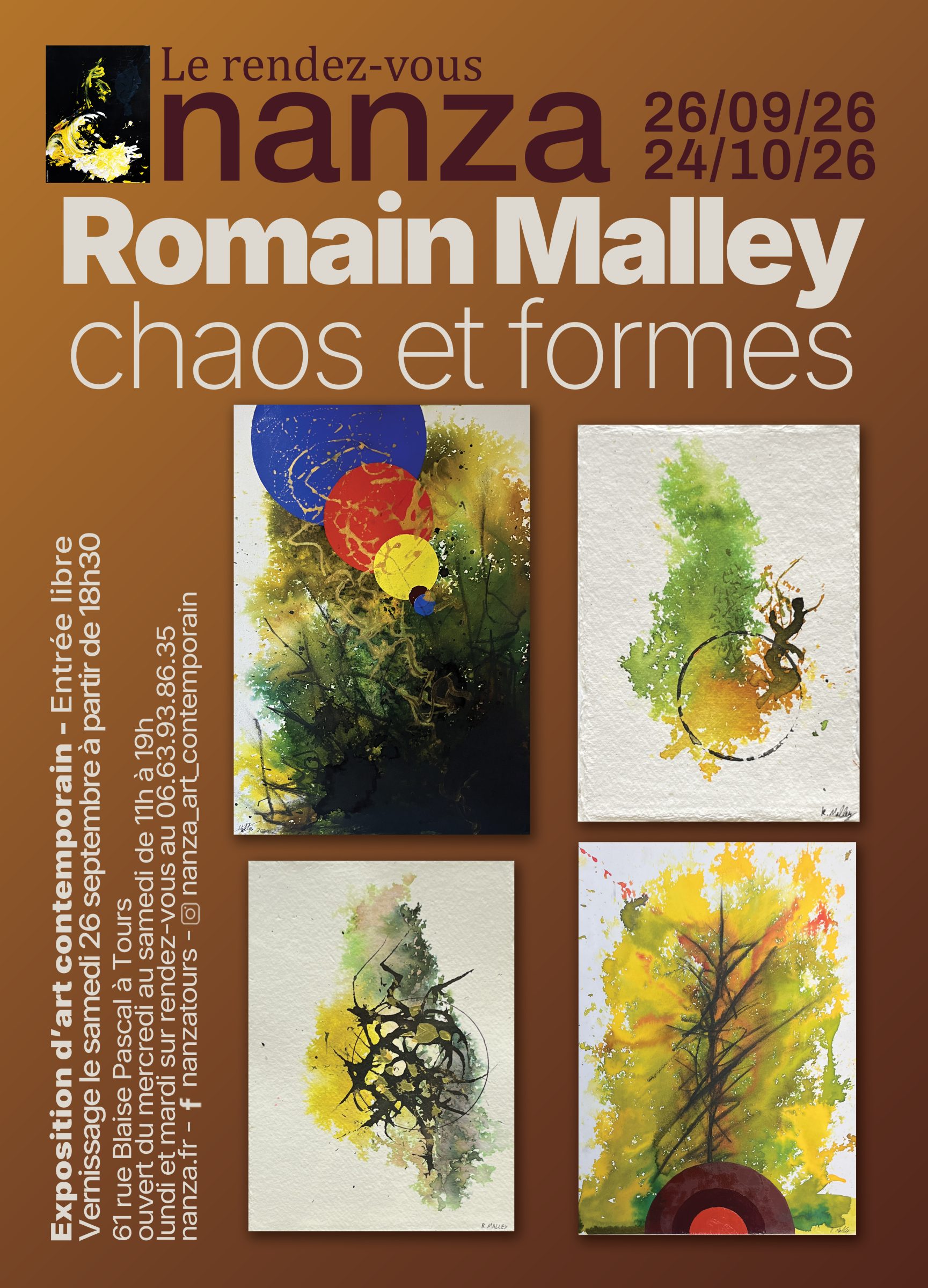 Le Rendez-Vous Nanza - Création de l'affiche et du flyer pour Le Rendez-Vous Nanza, exposition d'art contemporain "chaos et formes" de l'artiste Romain Malley, du 26/09 au 24/11/26., 2026