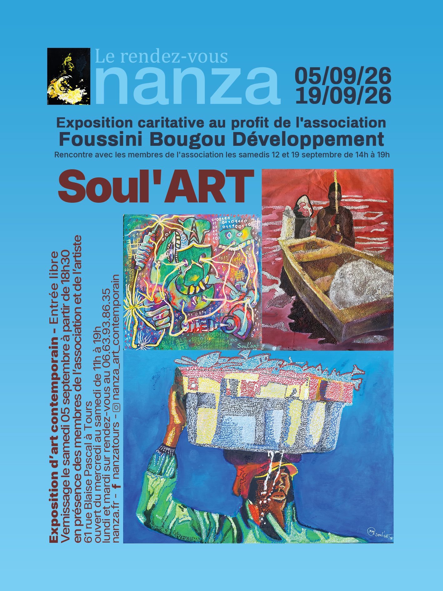 Le Rendez-Vous Nanza - Création de l'affiche et du flyer pour Le Rendez-Vous Nanza, exposition caritative au profit de l'association  Foussini Bougou Développement par l'artiste SOUL'ART, du 05/09/26 au 19/09/26., 2026